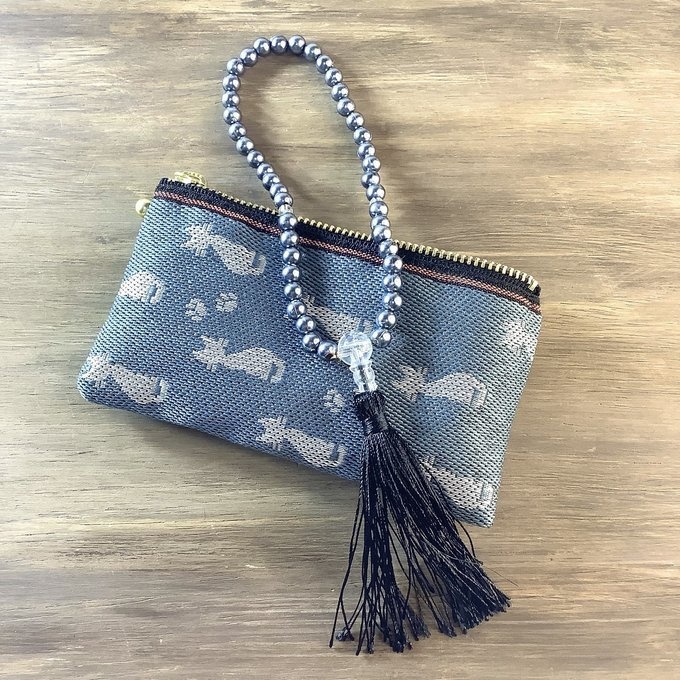 【白猫】畳縁 ぺたんこ 小銭入れ ミニポーチ カードケース シルエット 灰色 グレー