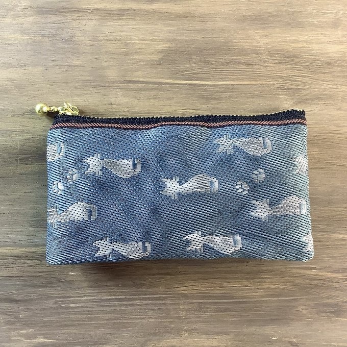 【白猫】畳縁 ぺたんこ 小銭入れ ミニポーチ カードケース シルエット 灰色 グレー