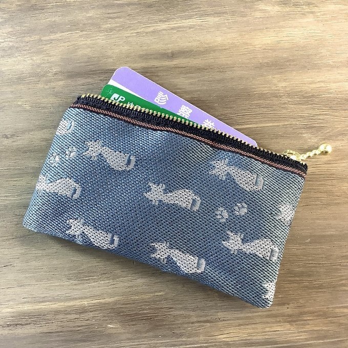 【白猫】畳縁 ぺたんこ 小銭入れ ミニポーチ カードケース シルエット 灰色 グレー