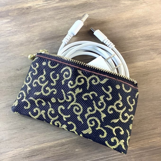 【唐草文様】畳縁 ペンケース 黒 金 からくさ