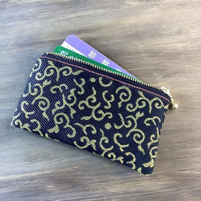 【唐草文様】畳縁 ぺたんこ 小銭入れ ミニポーチ カードケース 黒 金 からくさ