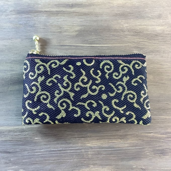 【唐草文様】畳縁 ぺたんこ 小銭入れ ミニポーチ カードケース 黒 金 からくさ