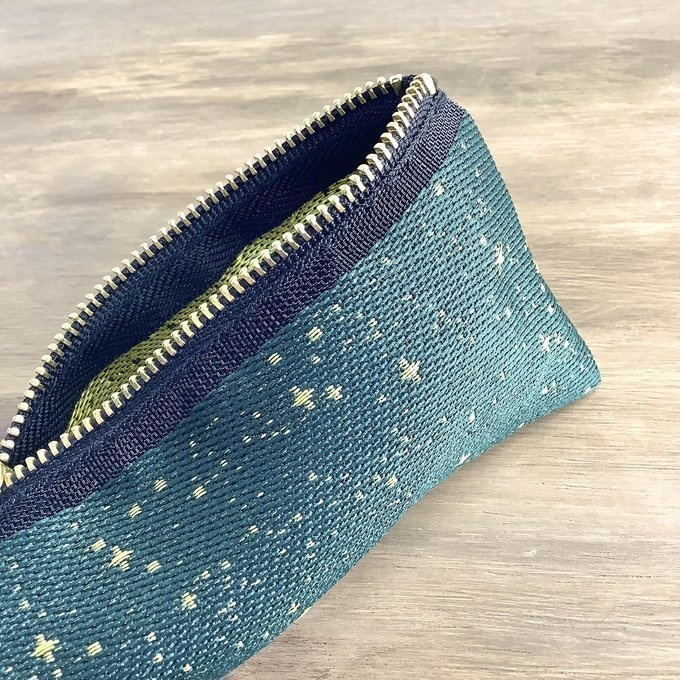 【海松藍の星空】畳縁 テトラ型 ペンケース 星 スター 宇宙 空 深緑 金