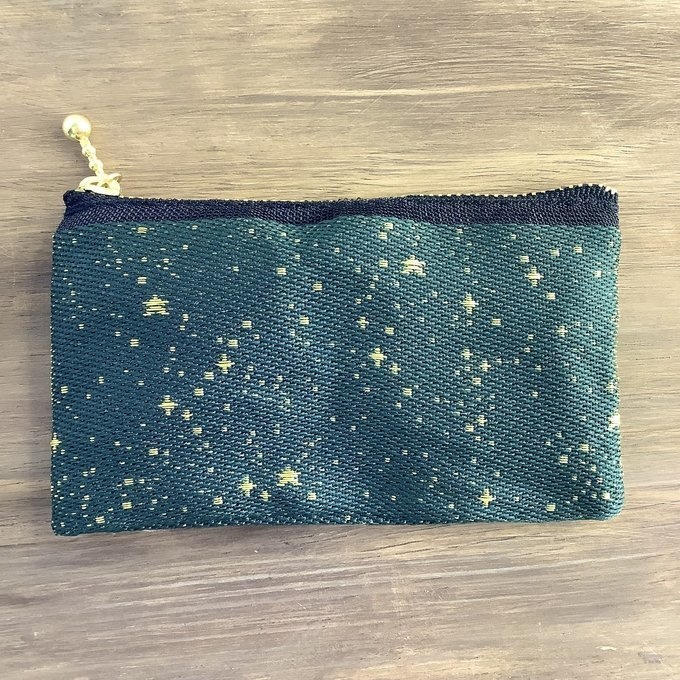 【海松藍の星空】畳縁 ぺたんこ ミニポーチ 小銭入れ カードケース 星 スター 宇宙 空 深緑 金