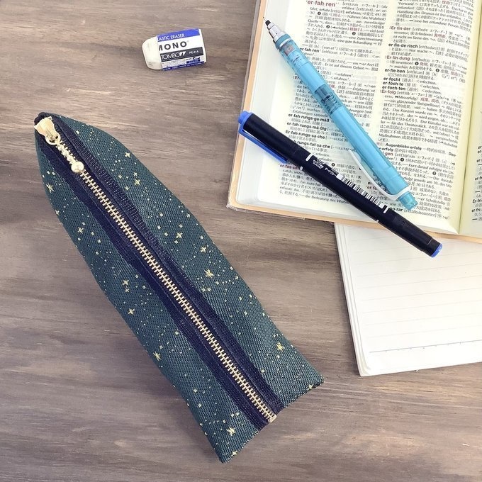 【海松藍の星空】畳縁 ぺたんこ ミニポーチ 小銭入れ カードケース 星 スター 宇宙 空 深緑 金