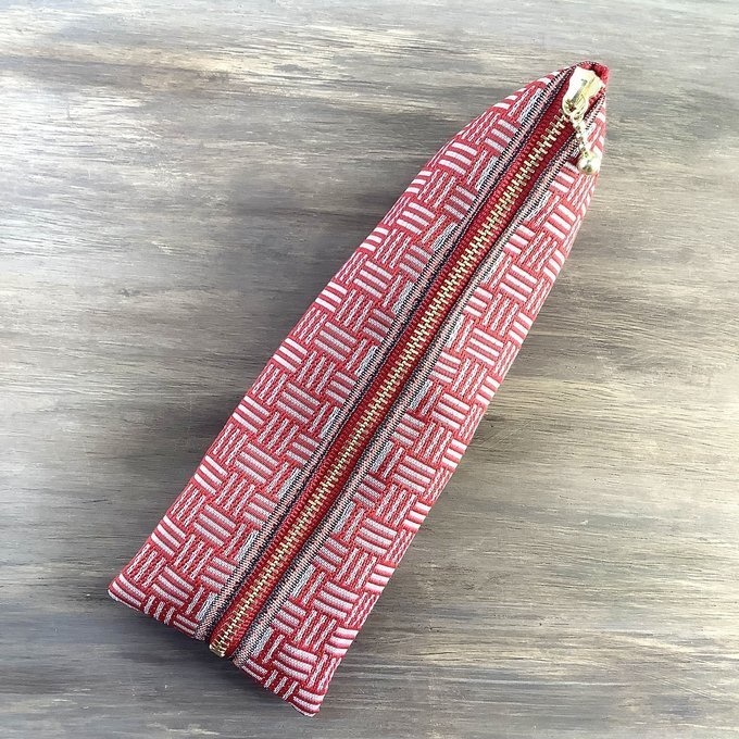 【三崩し】畳縁 テトラ型 ペンケース 紅白 赤 白 網代 桧垣
