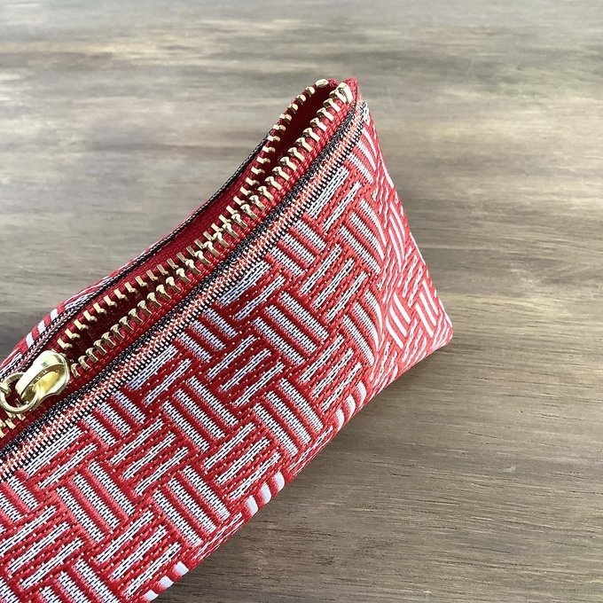 【三崩し】畳縁 テトラ型 ペンケース 紅白 赤 白 網代 桧垣