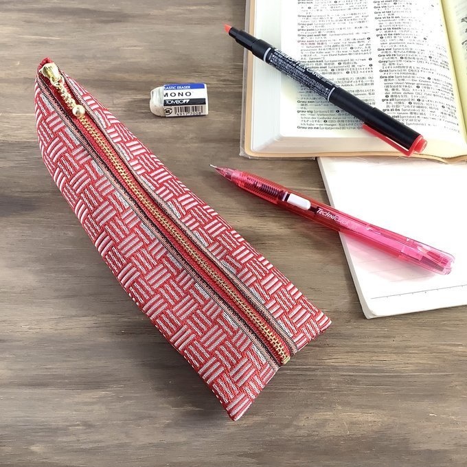 【三崩し】畳縁 ぺたんこ ミニポーチ カードケース 小銭入れ 紅白 赤 白 網代 桧垣