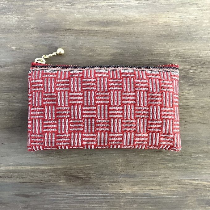 【三崩し】畳縁 ぺたんこ ミニポーチ カードケース 小銭入れ 紅白 赤 白 網代 桧垣