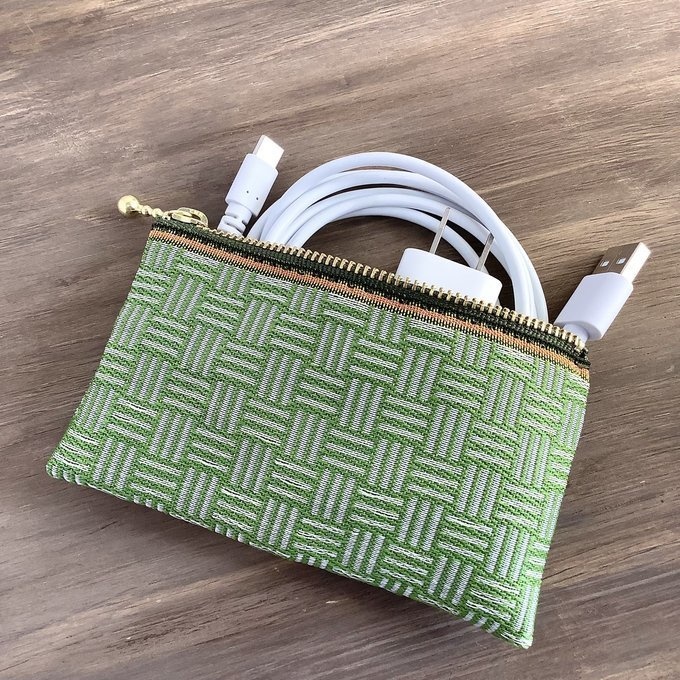 【三崩し】畳縁 テトラ型 ペンケース 抹茶オレ 萌黄 緑 白 網代 桧垣