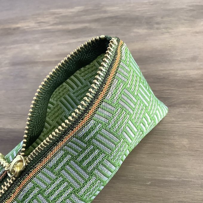 【三崩し】畳縁 テトラ型 ペンケース 抹茶オレ 萌黄 緑 白 網代 桧垣