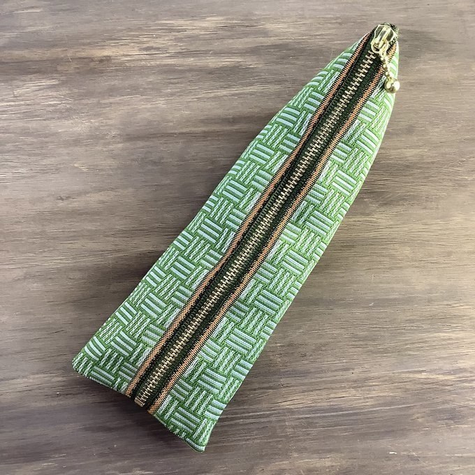 【三崩し】畳縁 テトラ型 ペンケース 抹茶オレ 萌黄 緑 白 網代 桧垣