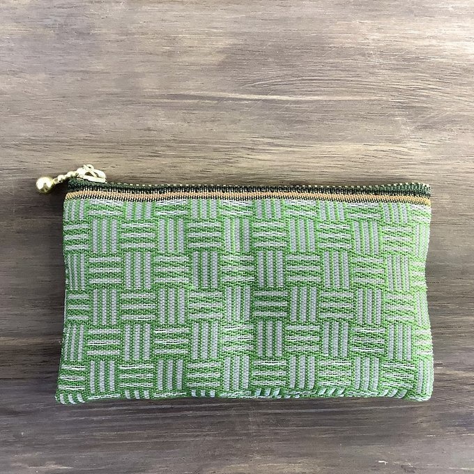 【三崩し】畳縁 ぺたんこ ミニポーチ カードケース 小銭入れ 抹茶オレ 萌黄 緑 白 網代 桧垣