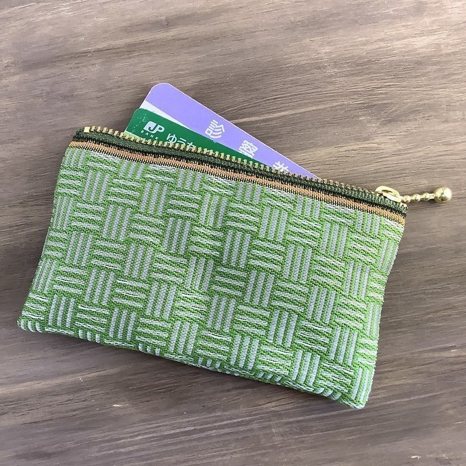 【三崩し】畳縁 ぺたんこ ミニポーチ カードケース 小銭入れ 抹茶オレ 萌黄 緑 白 網代 桧垣