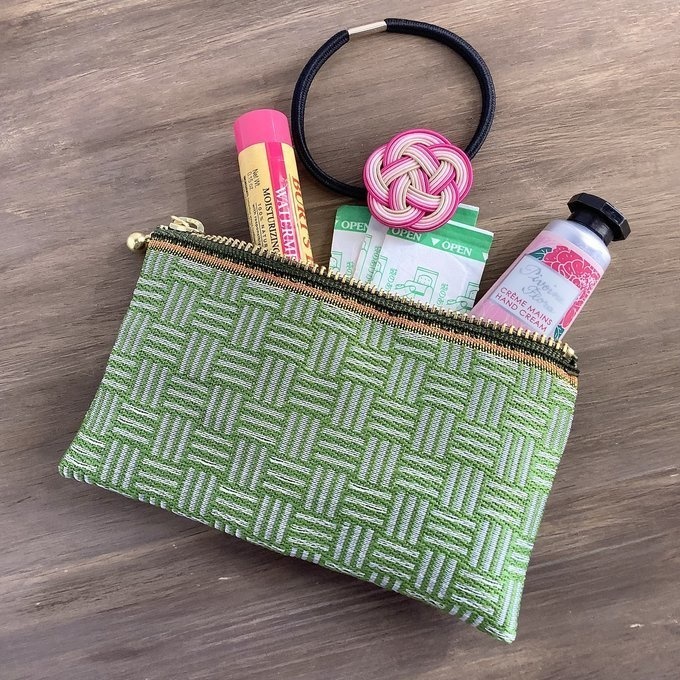 【三崩し】畳縁 ぺたんこ ミニポーチ カードケース 小銭入れ 抹茶オレ 萌黄 緑 白 網代 桧垣