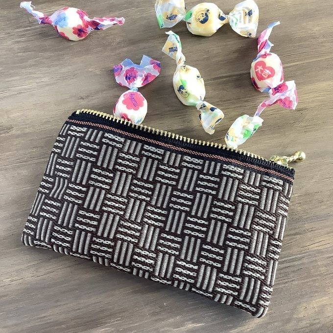 【三崩し】畳縁 ぺたんこ ミニポーチ カードケース 小銭入れ 網代 桧垣 シベリア こげ茶 ベージュ