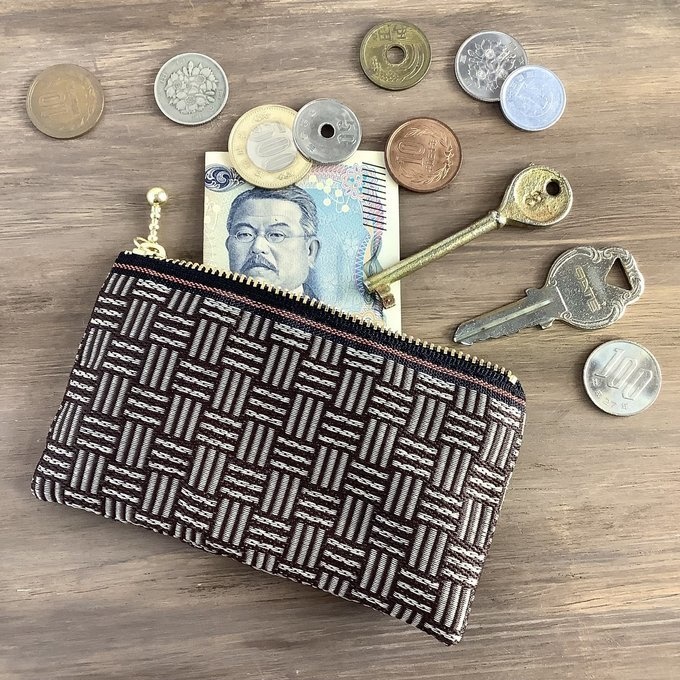 【三崩し】畳縁 ぺたんこ ミニポーチ カードケース 小銭入れ 網代 桧垣 シベリア こげ茶 ベージュ