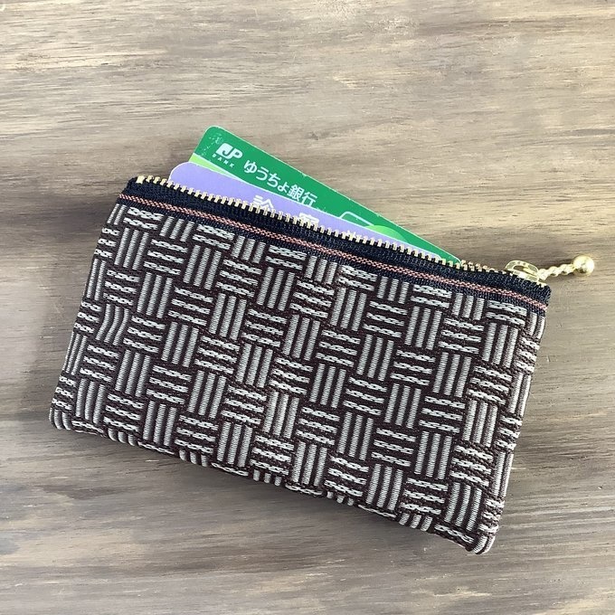 【三崩し】畳縁 ぺたんこ ミニポーチ カードケース 小銭入れ 網代 桧垣 シベリア こげ茶 ベージュ