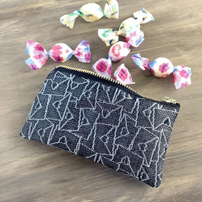 【ラブレター】畳縁 ぺたんこ ミニポーチ 小銭入れ カードケース ハート 黒 白 モノトーン