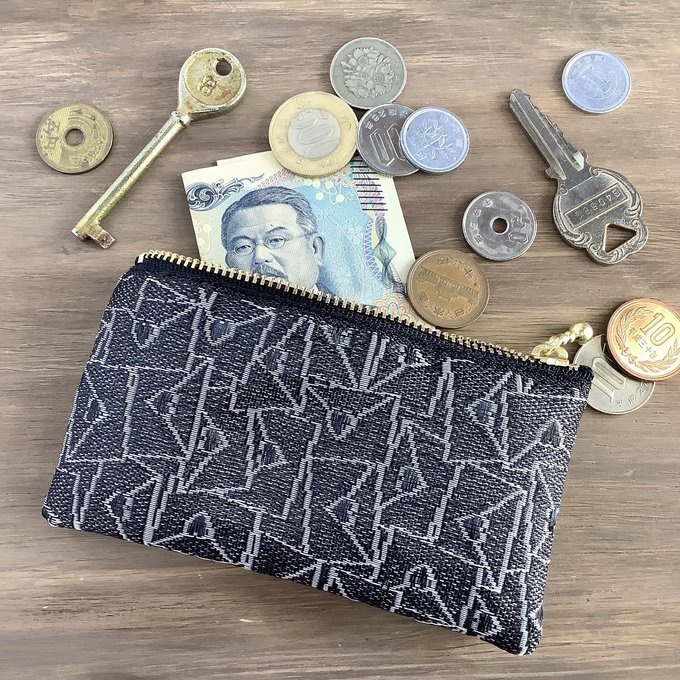 【ラブレター】畳縁 ぺたんこ ミニポーチ 小銭入れ カードケース ハート 黒 白 モノトーン