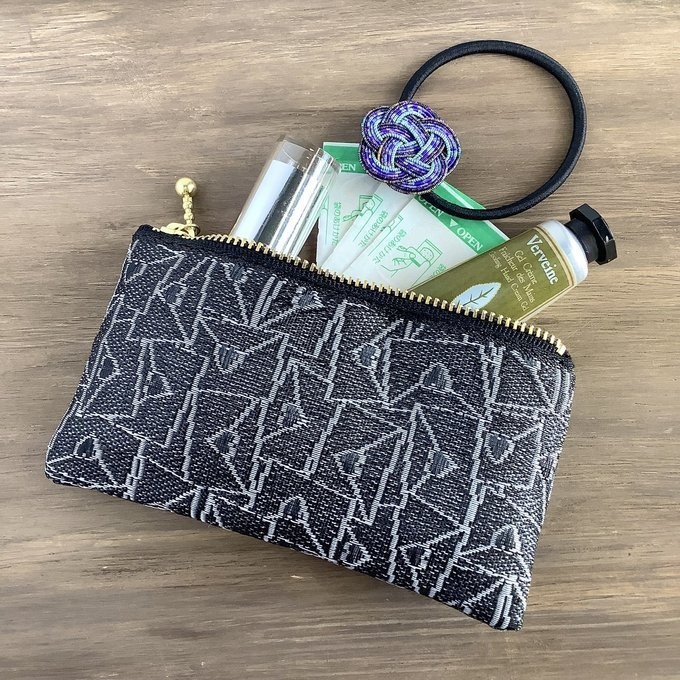 【ラブレター】畳縁 ぺたんこ ミニポーチ 小銭入れ カードケース ハート 黒 白 モノトーン