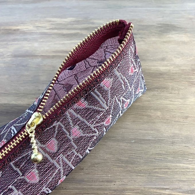 【ラブレター】畳縁 テトラ型 ペンケース 手紙 封筒 ハート 臙脂色 ワインカラー