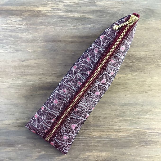 【ラブレター】畳縁 テトラ型 ペンケース 手紙 封筒 ハート 臙脂色 ワインカラー