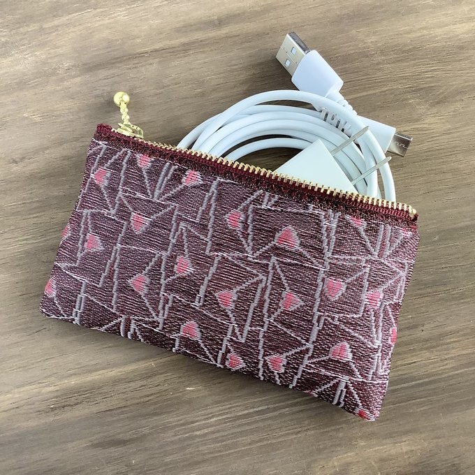 【ラブレター】畳縁 ぺたんこ ミニポーチ 小銭入れ カードケース ハート 臙脂色 ワインカラー