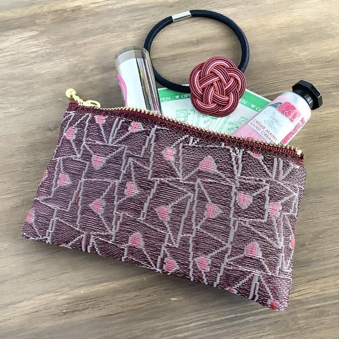 【ラブレター】畳縁 ぺたんこ ミニポーチ 小銭入れ カードケース ハート 臙脂色 ワインカラー