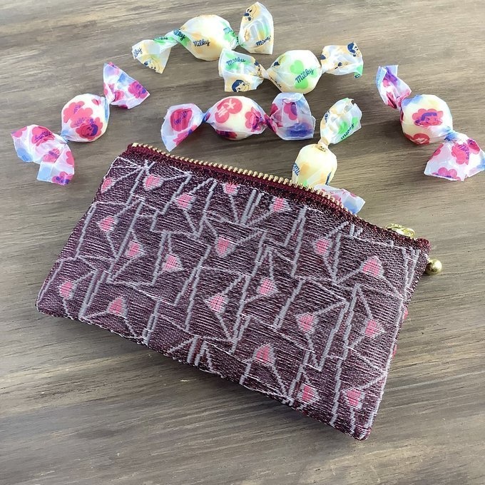 【ラブレター】畳縁 ぺたんこ ミニポーチ 小銭入れ カードケース ハート 臙脂色 ワインカラー