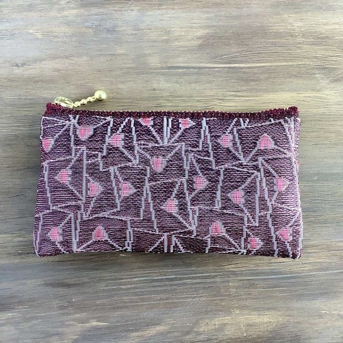 【ラブレター】畳縁 ぺたんこ ミニポーチ 小銭入れ カードケース ハート 臙脂色 ワインカラー