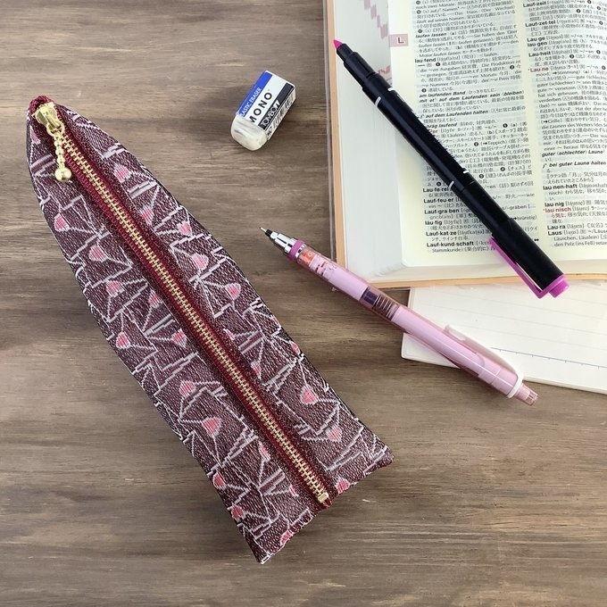 【ラブレター】畳縁 ぺたんこ ミニポーチ 小銭入れ カードケース ハート 臙脂色 ワインカラー