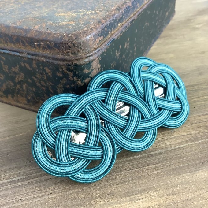 水引 バレッタ【海松藍】深海 湖 青緑