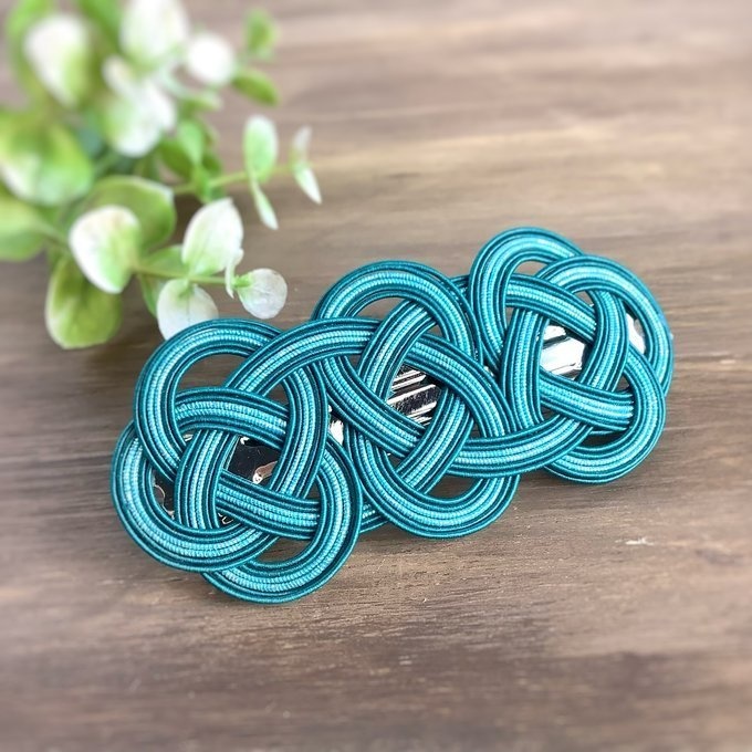 水引 バレッタ【海松藍】深海 湖 青緑