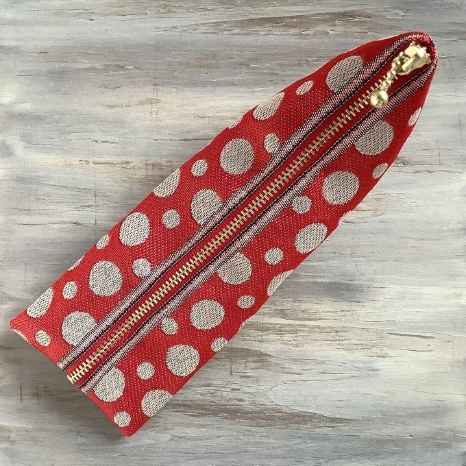 【水玉】畳縁 テトラ型 ペンケース 赤 ベージュ ドット
