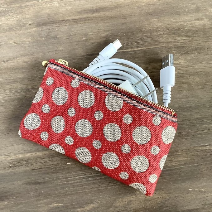 【水玉】畳縁 テトラ型 ペンケース 赤 ベージュ ドット