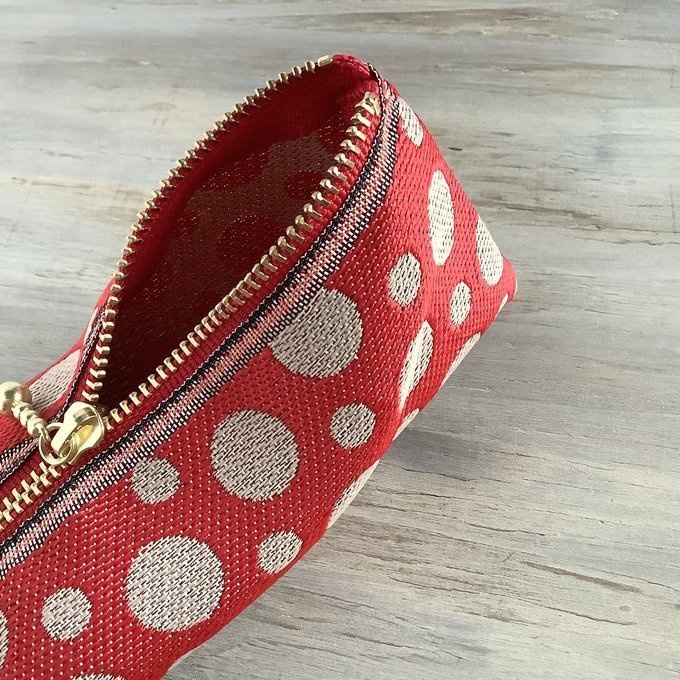 【水玉】畳縁 テトラ型 ペンケース 赤 ベージュ ドット