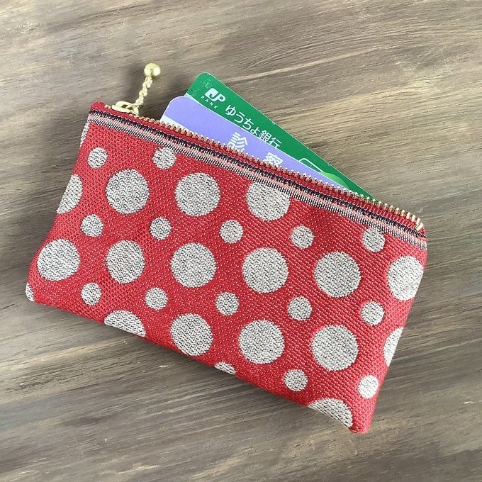 【水玉】畳縁 ぺたんこ ミニポーチ 小銭入れ カードケース ドット 赤 ベージュ