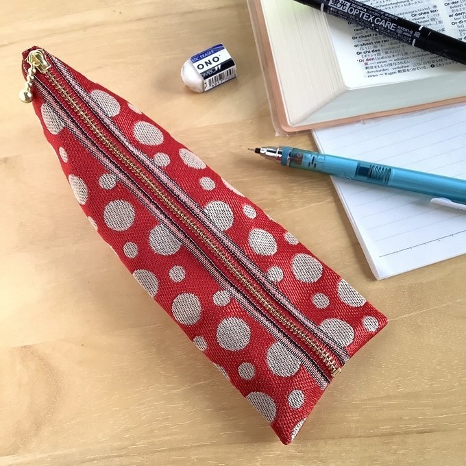 【水玉】畳縁 ぺたんこ ミニポーチ 小銭入れ カードケース ドット 赤 ベージュ