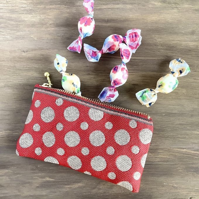 【水玉】畳縁 ぺたんこ ミニポーチ 小銭入れ カードケース ドット 赤 ベージュ