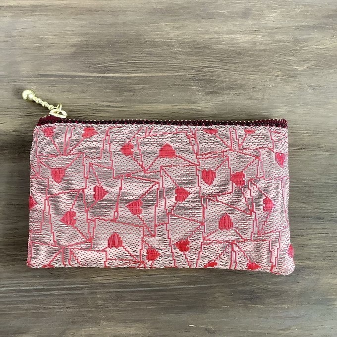 【ラブレター】畳縁 ぺたんこ ミニポーチ 小銭入れ カードケース ハート アプリコット