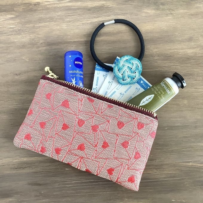 【ラブレター】畳縁 ぺたんこ ミニポーチ 小銭入れ カードケース ハート アプリコット