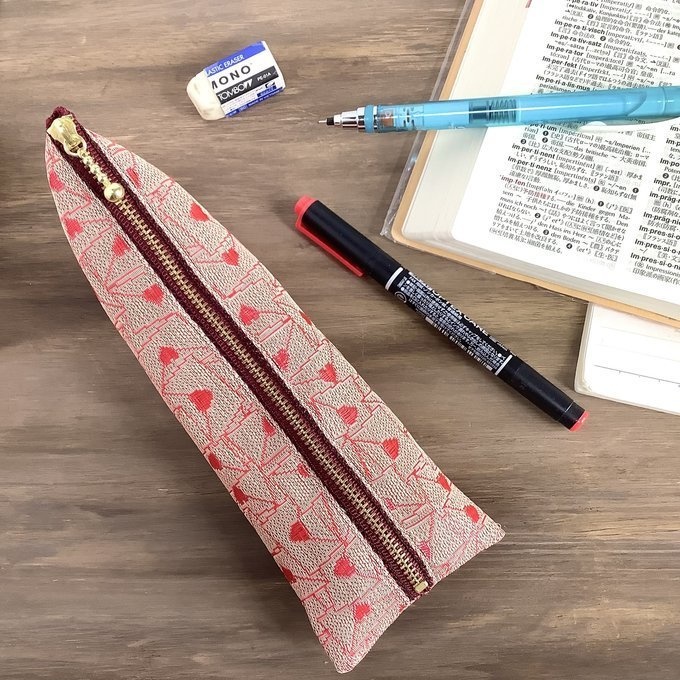 【ラブレター】畳縁 ぺたんこ ミニポーチ 小銭入れ カードケース ハート アプリコット