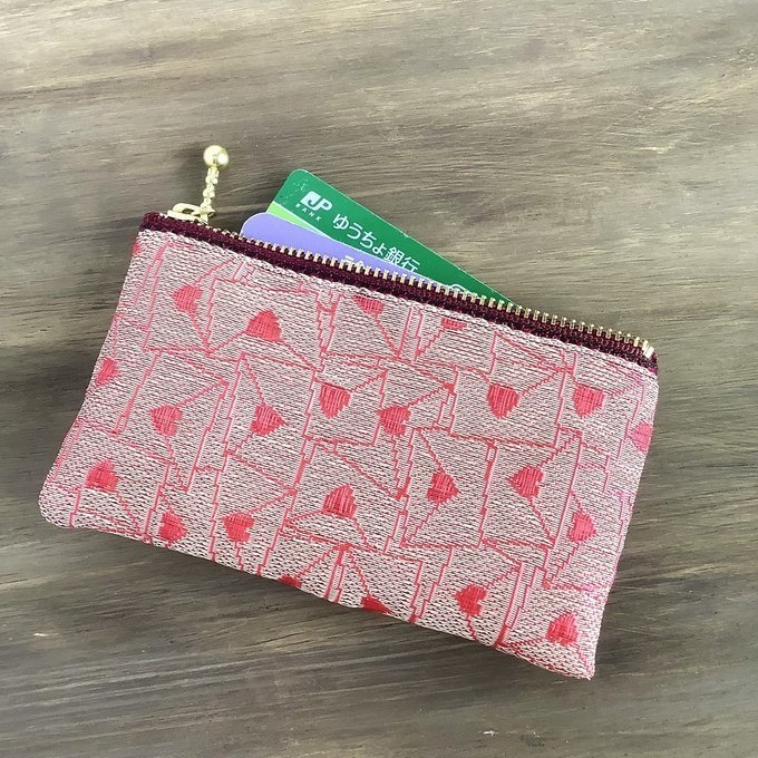 【ラブレター】畳縁 ぺたんこ ミニポーチ 小銭入れ カードケース ハート アプリコット