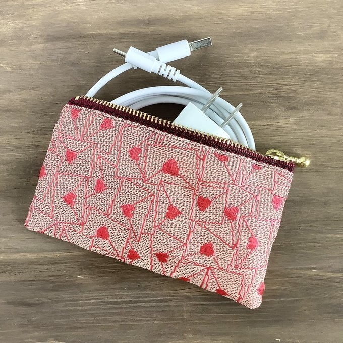 【ラブレター】畳縁 ぺたんこ ミニポーチ 小銭入れ カードケース ハート アプリコット