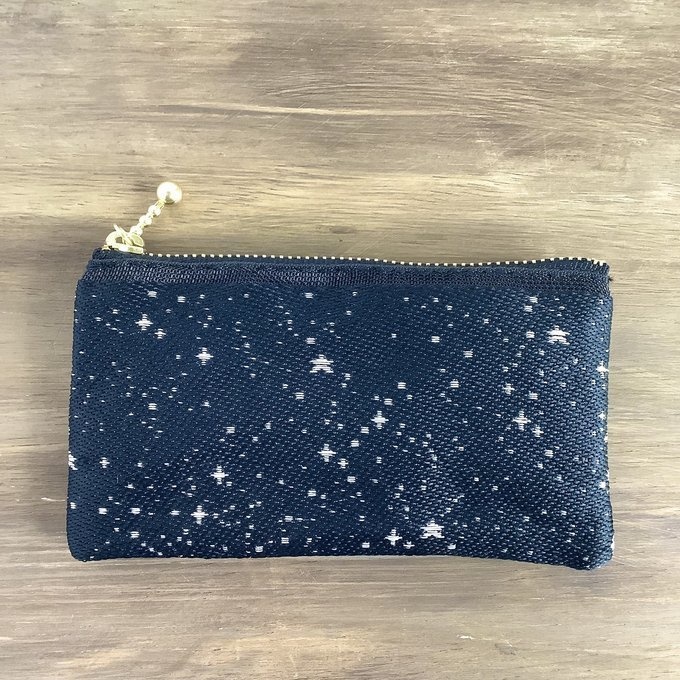 【星降る夜 銀星】畳縁 ぺたんこ ミニポーチ 小銭入れ カードケース 星 スター 宇宙 空 黒 銀