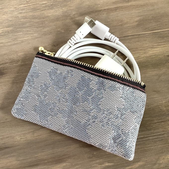 【花影】畳縁 ミニポーチ カードケース 小銭入れ 数珠入れ 桜 シルバー グレー 和風