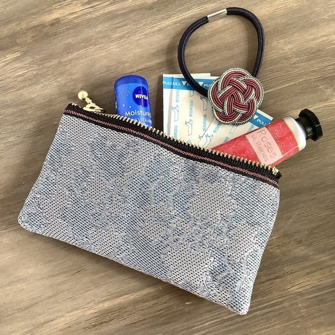 【花影】畳縁 ミニポーチ カードケース 小銭入れ 数珠入れ 桜 シルバー グレー 和風