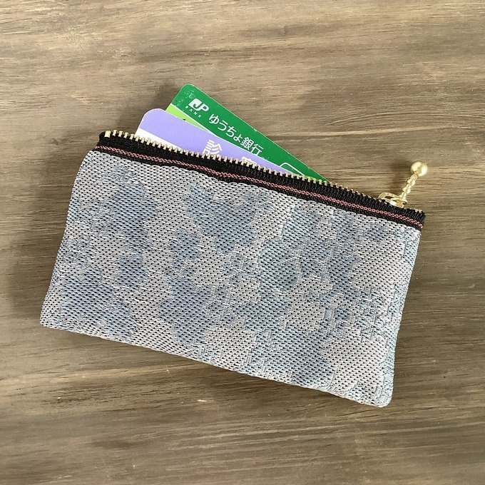 【花影】畳縁 ミニポーチ カードケース 小銭入れ 数珠入れ 桜 シルバー グレー 和風