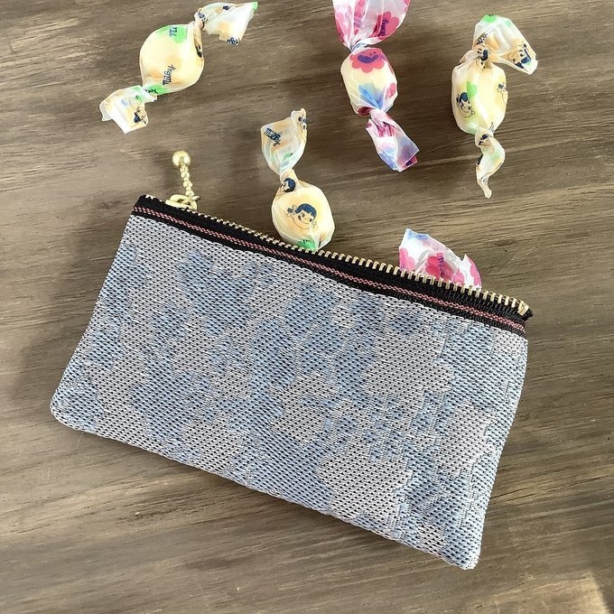 【花影】畳縁 ミニポーチ カードケース 小銭入れ 数珠入れ 桜 シルバー グレー 和風